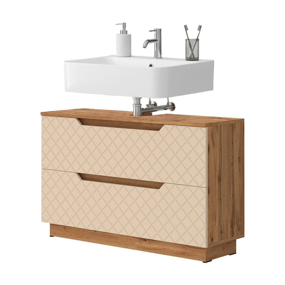 Vicco Mobile sottolavabo per bagno Rovere/cashmere con struttura in piastrelle 99.4 x 62.5 cm con 2 cassetti