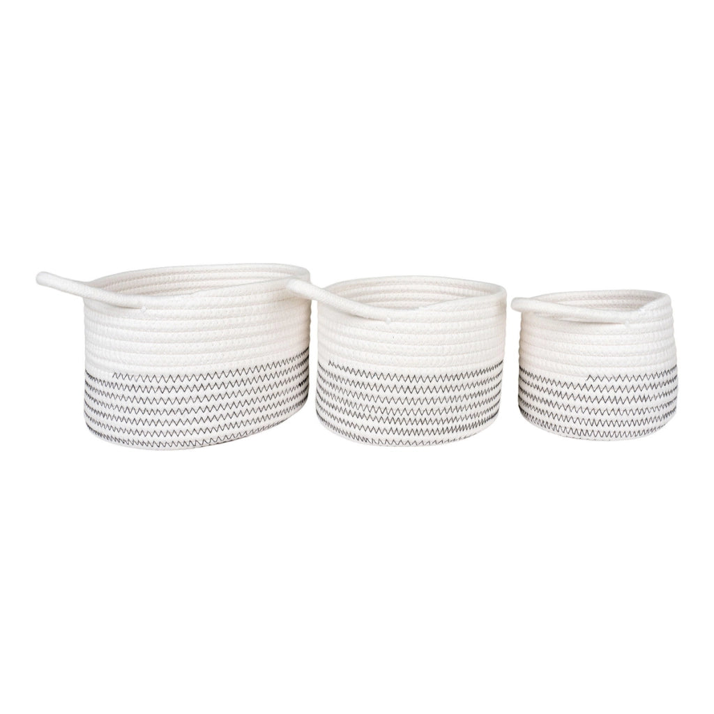Set di 3 Cesti Portaoggetti Algar, Bianco, Cotone, 13x13x11 cm