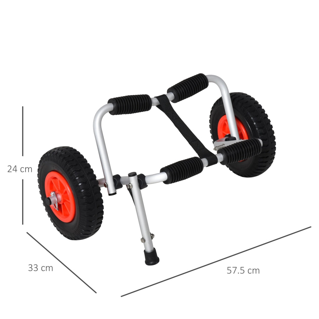Carrello per Kayak e Canoa Pieghevole con Imbottiture Antiscivolo  in Alluminio Argento Nero e Rosso