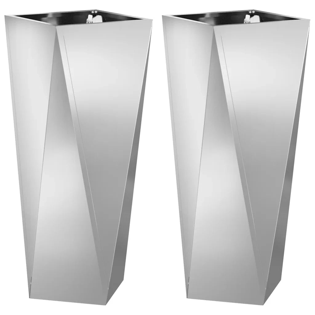 2 pz Fioriera | Cassetta per fiori | Vaso Argento 30 x 30 x 75 cm Acciaio zincato