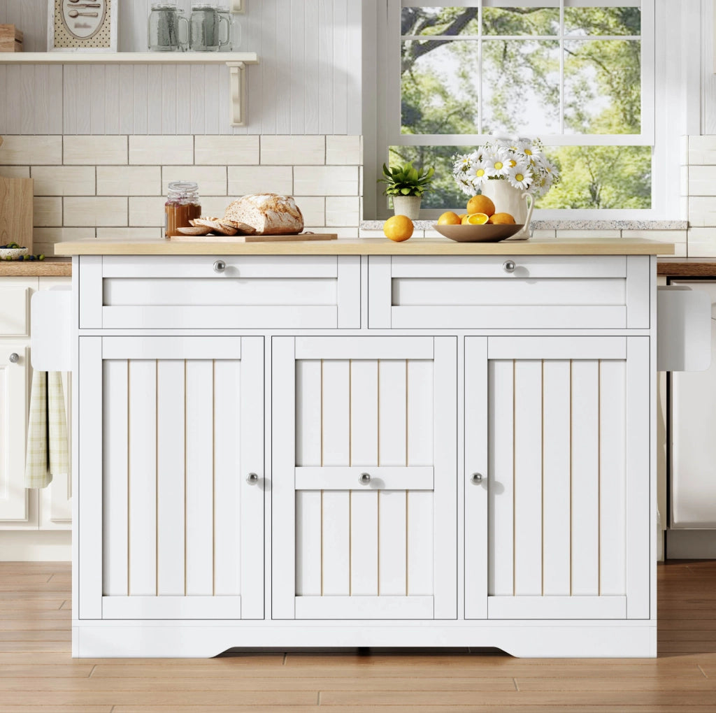 Isola cucina con piano ribaltabile 120x70x92 cm in MDF; naturale e bianco