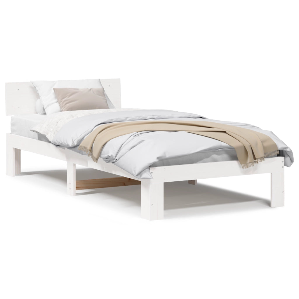 Struttura Letto con Testiera Bianca 90x200 cm Legno Massello di Pino