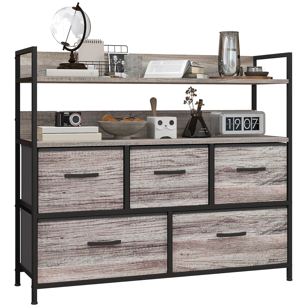 Cassettiera 5 Cassetti con Ripiani ¨C Minimal ¨C Grigio Tessuto 98x29x85 cm