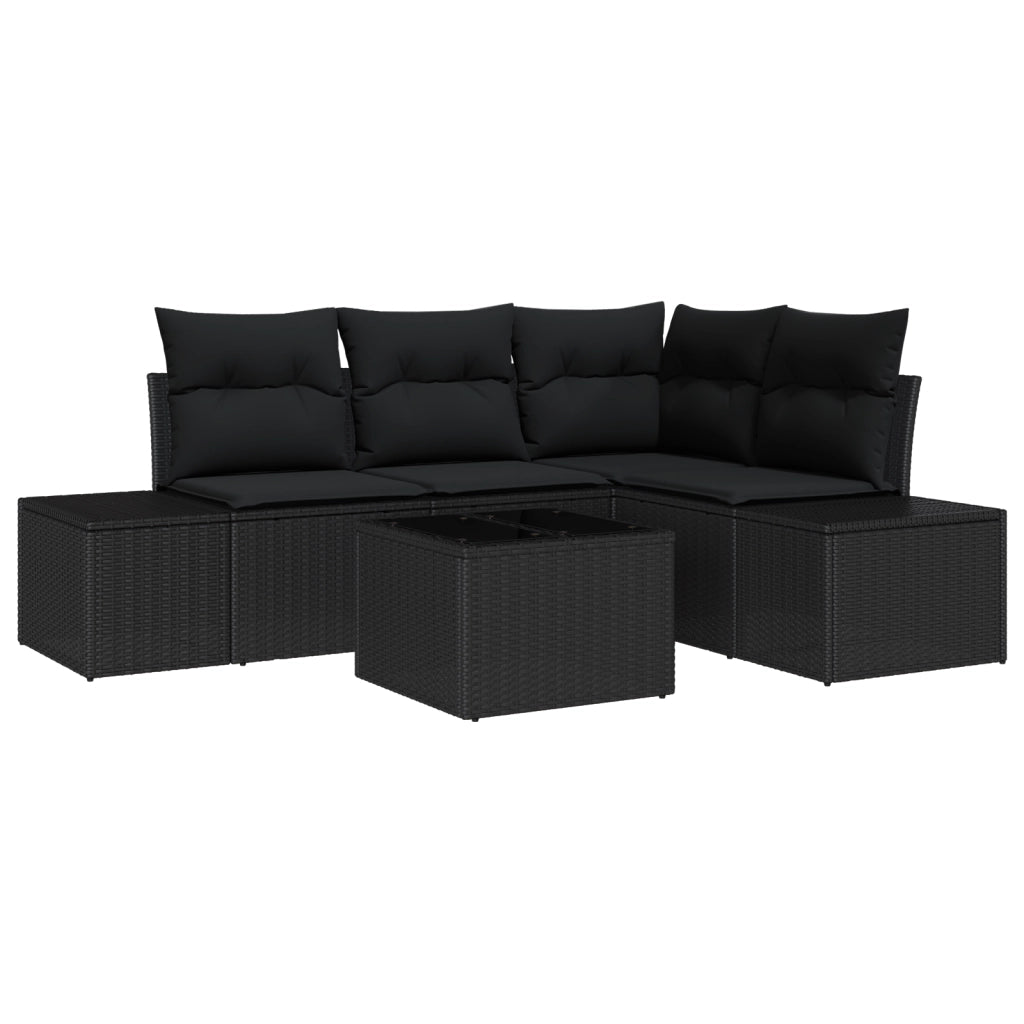 Set Divano da Giardino a 5 Pezzi con Cuscini Beige Polyrattan
