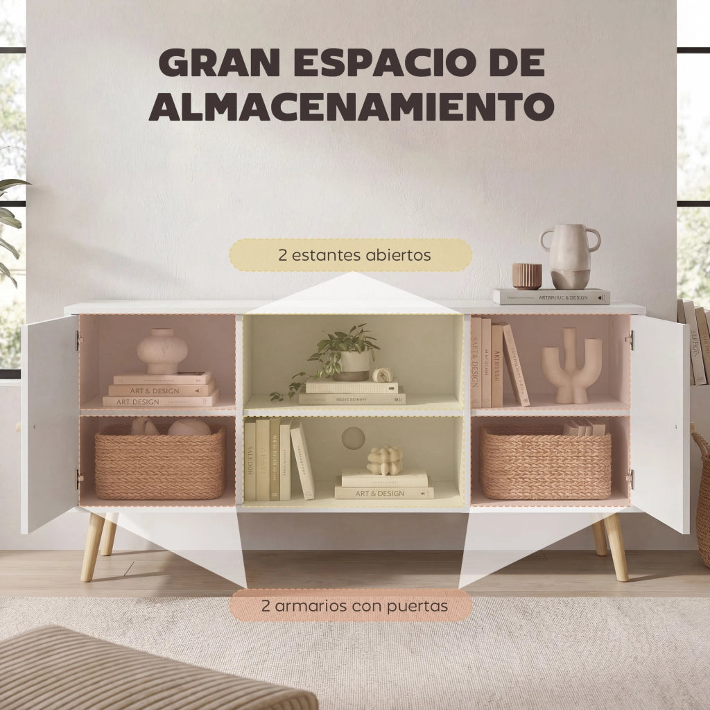 Mobile TV con 2 ante e 2 ripiani ¨C Zephmum ¨C Bianco 120x50x34 cm