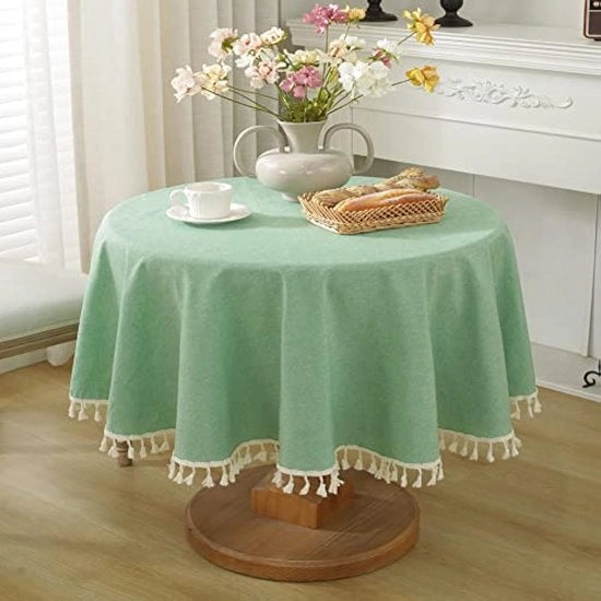 Tavolo coperto circolare, copertura tavolo liscio, copertura tavolo con pennelli, copertura tavolo di cotone, multifunzionale, per interni ed esterni (verde, diametro 120 cm)