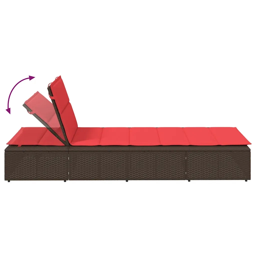 Lettino Prendisole | Sdraio da giardino | Lettino da sole con Cuscino Galleggiante Marrone Polyrattan