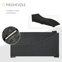 Lettino Prendisole Pieghevole da Giardino 198x68x50 cm in Rattan Nero e Bianco Crema