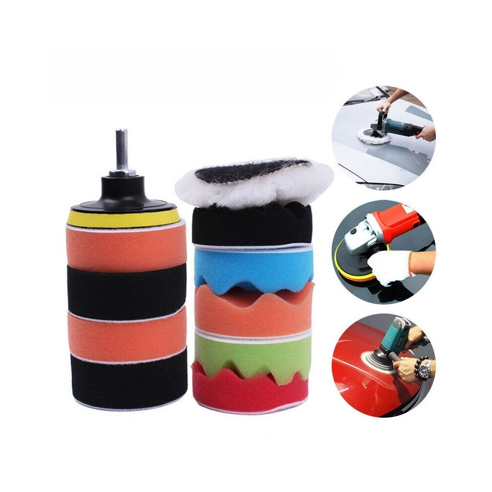 Trade Shop - 12 Pz Kit Di Spugne Lucidanti Con Adattatore Per Lucidatura Auto 3" Platorello -