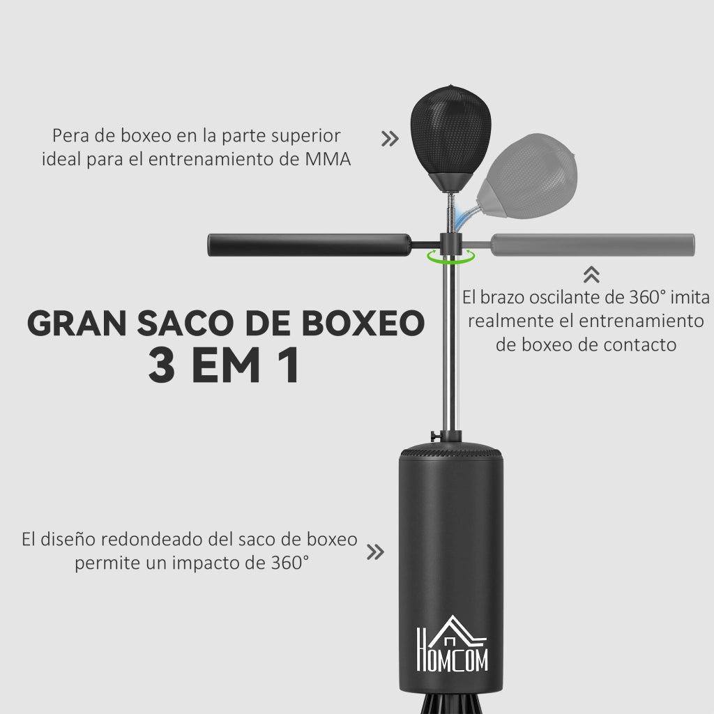 Sacco da Boxe con Palla di Velocita' e Barra Rotante 360¡ã ¨C zephmum ¨C Nero 88x48x155-205 cm