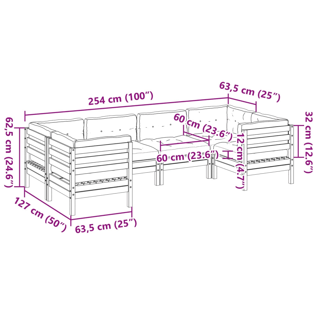 Set Divani da Giardino 6pz con Cuscini Legno Impregnato di Pino
