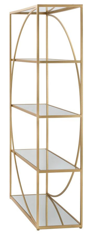 Libreria Glamy 90x38x180 cm in Ferro MDF e Specchio Oro