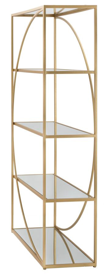 Libreria Glamy 90x38x180 cm in Ferro MDF e Specchio Oro