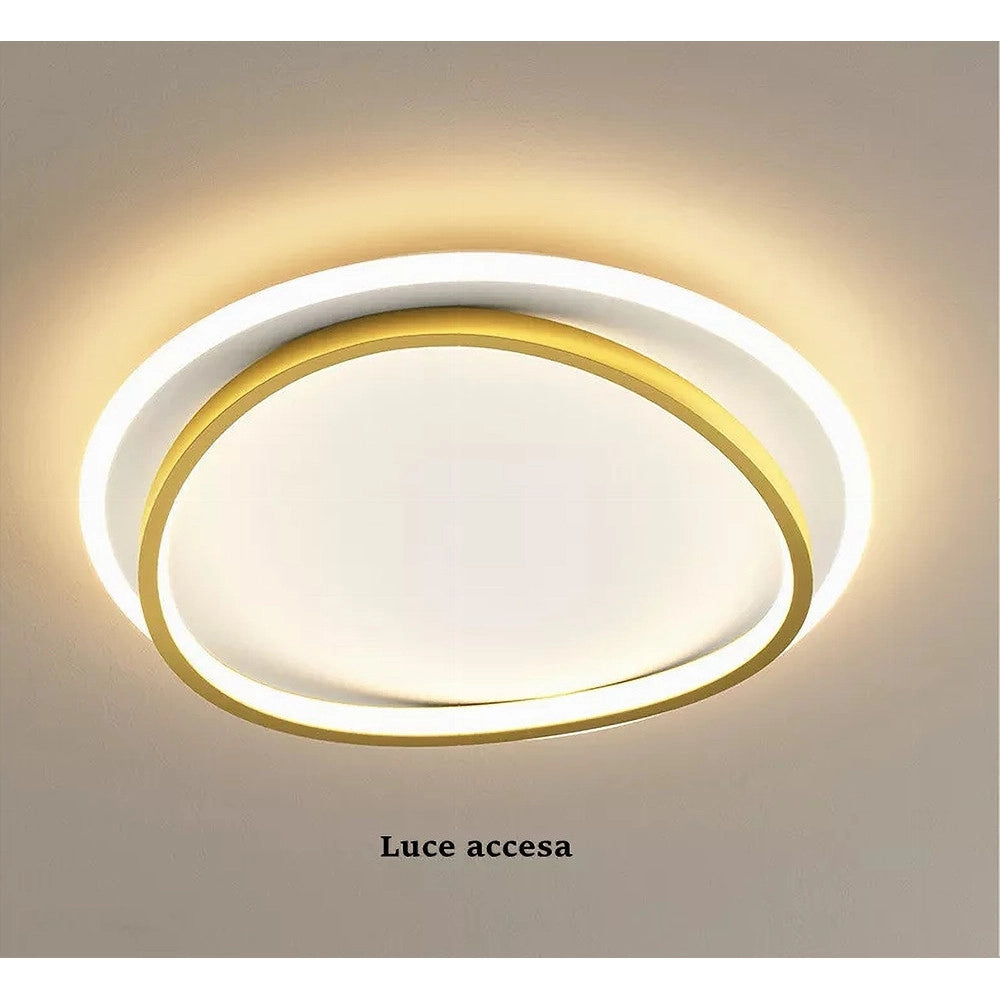 Trade Shop - Plafoniera Led 36w Cerchio Bianco Oro Moderno Soffitto Tonda Luce Naturale 71493 -