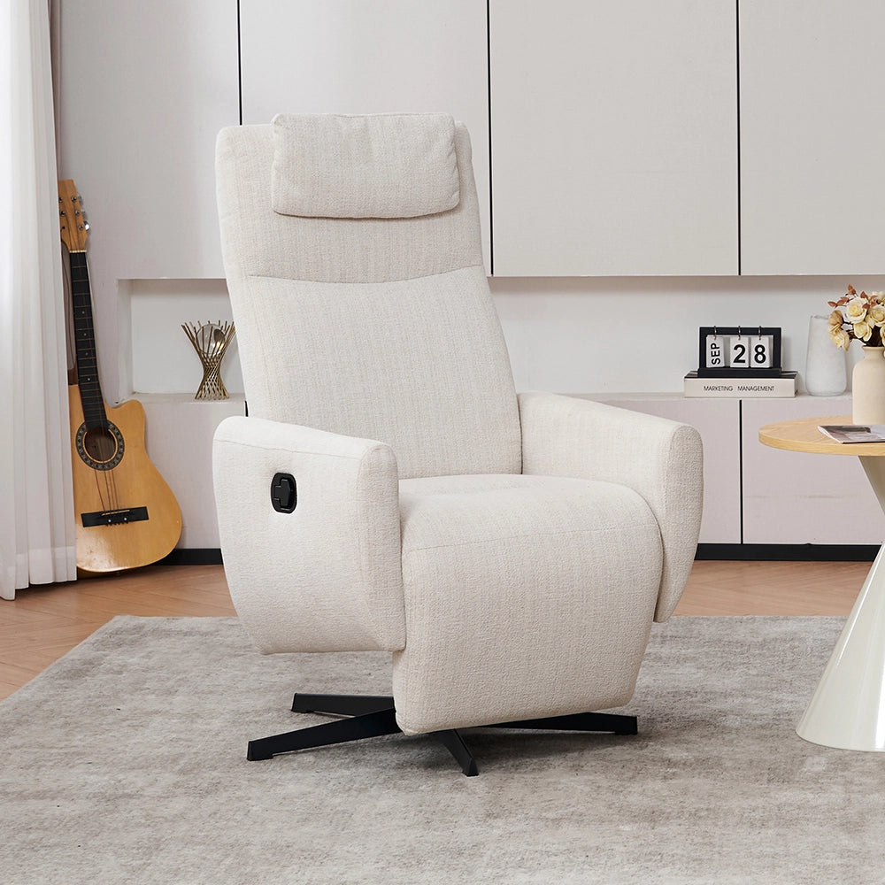 Poltrona relax - Xylo - reclinabile chenille con poggiapiedi girevole beige