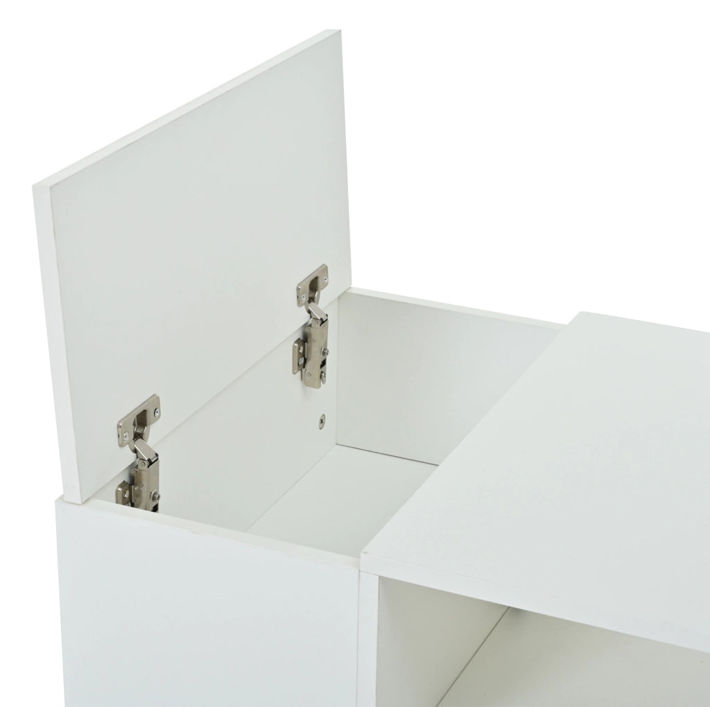 Tavolino da caffè 100 x 50 x 40 cm con LED; 1 cassetto e vani contenitore; bianco lucido