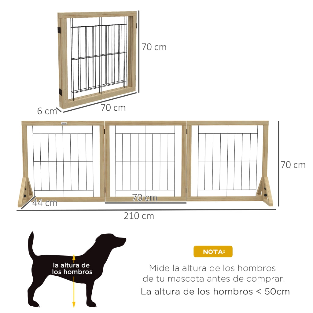 Recinto per Cani Pieghevole 3 Pannelli ¨C zephmum ¨C 210x44x70 cm Legno Naturale