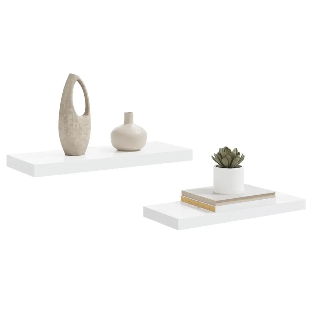 Scaffali a Parete 2 pz Bianco Lucido 60x23,5x3,8 cm in MDF cod mxl 33702