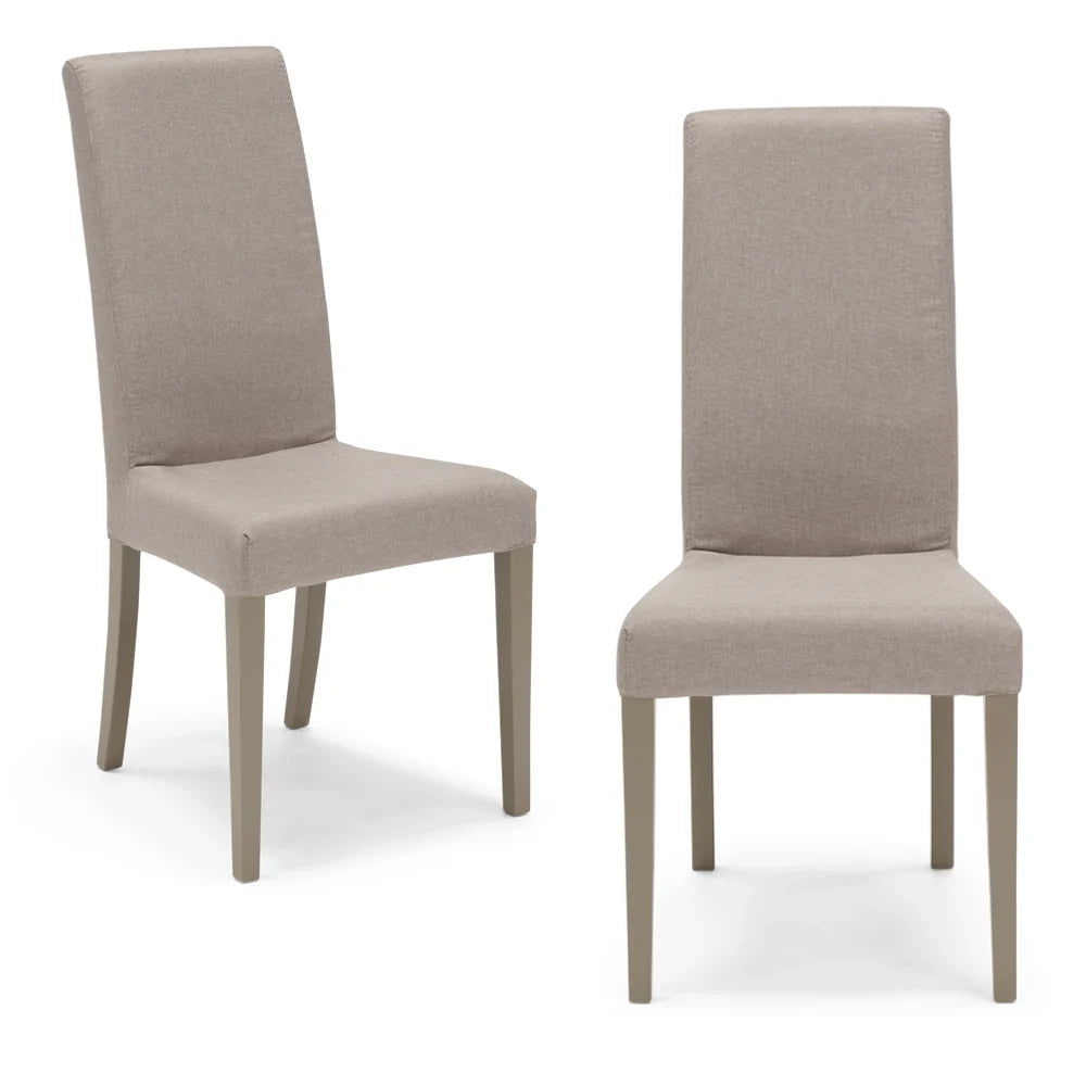 Set 2 sedie imbottite EDI per sala da pranzo, cucina, soggiorno, 100% Made in Italy, design moderno, struttura robusta in legno in tinta, schienale e seduta rivestiti con tessuto sfoderabile colore Tortora