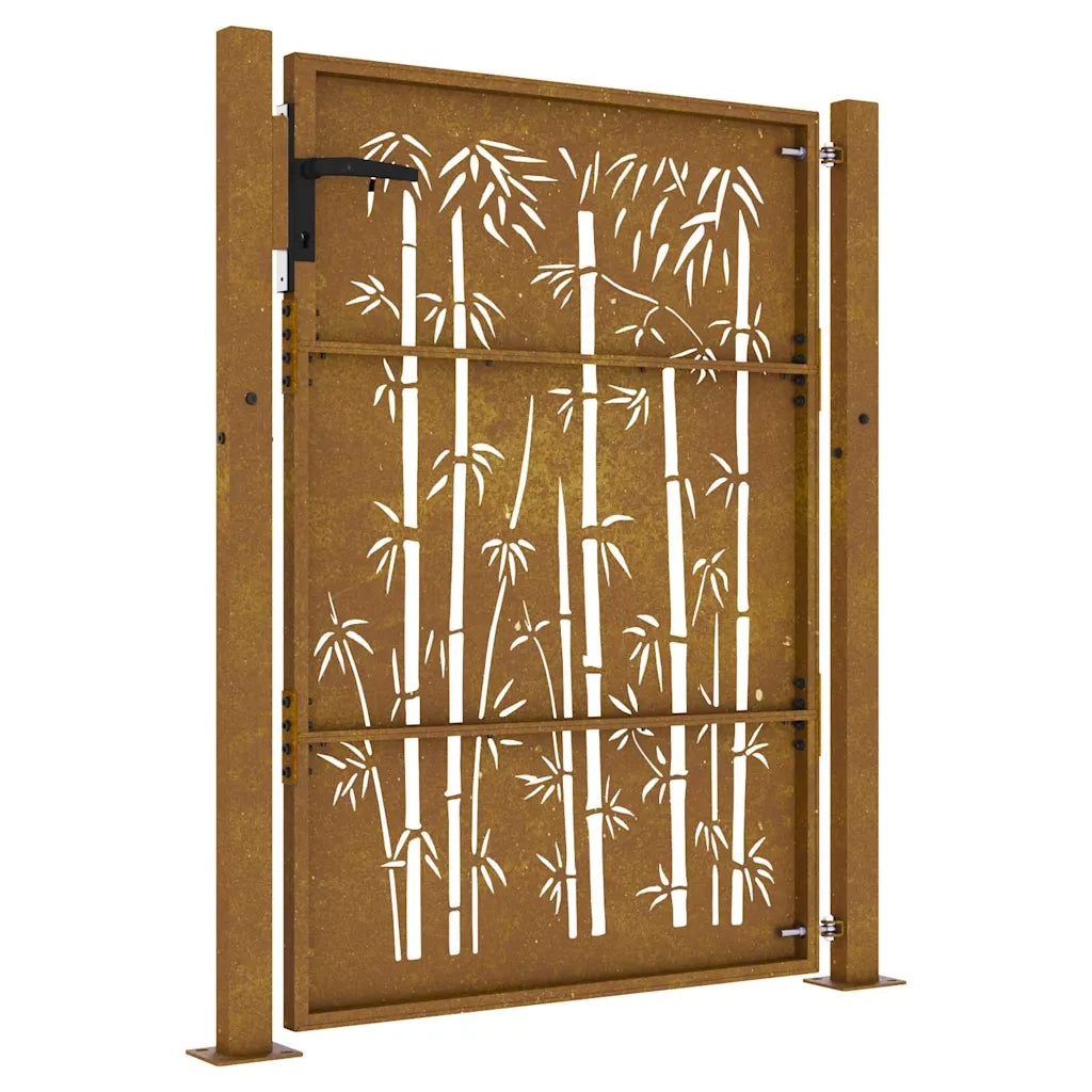 Cancello da giardino 100x125 cm in acciaio Corten e design in bambù 153240