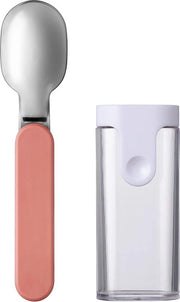 Lepel ellittico - lepel riutilizzabile per portare con sé - lepel per contenitore di yogurt - set da viaggio - con custodia di trasporto - acciaio inox - Vivace lilla