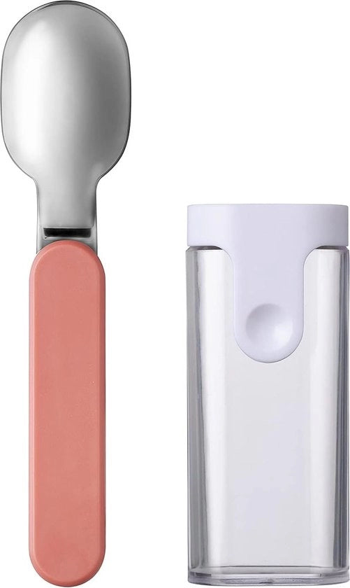 Lepel ellittico - lepel riutilizzabile per portare con sé - lepel per contenitore di yogurt - set da viaggio - con custodia di trasporto - acciaio inox - Vivace lilla