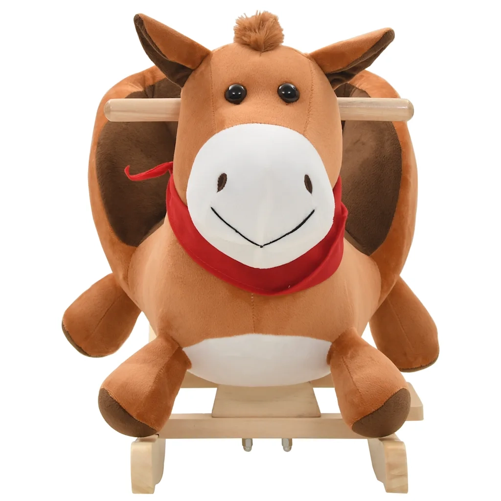 Cavallo a Dondolo con Schienale in Peluche 60x32x50 cm Marrone 80221