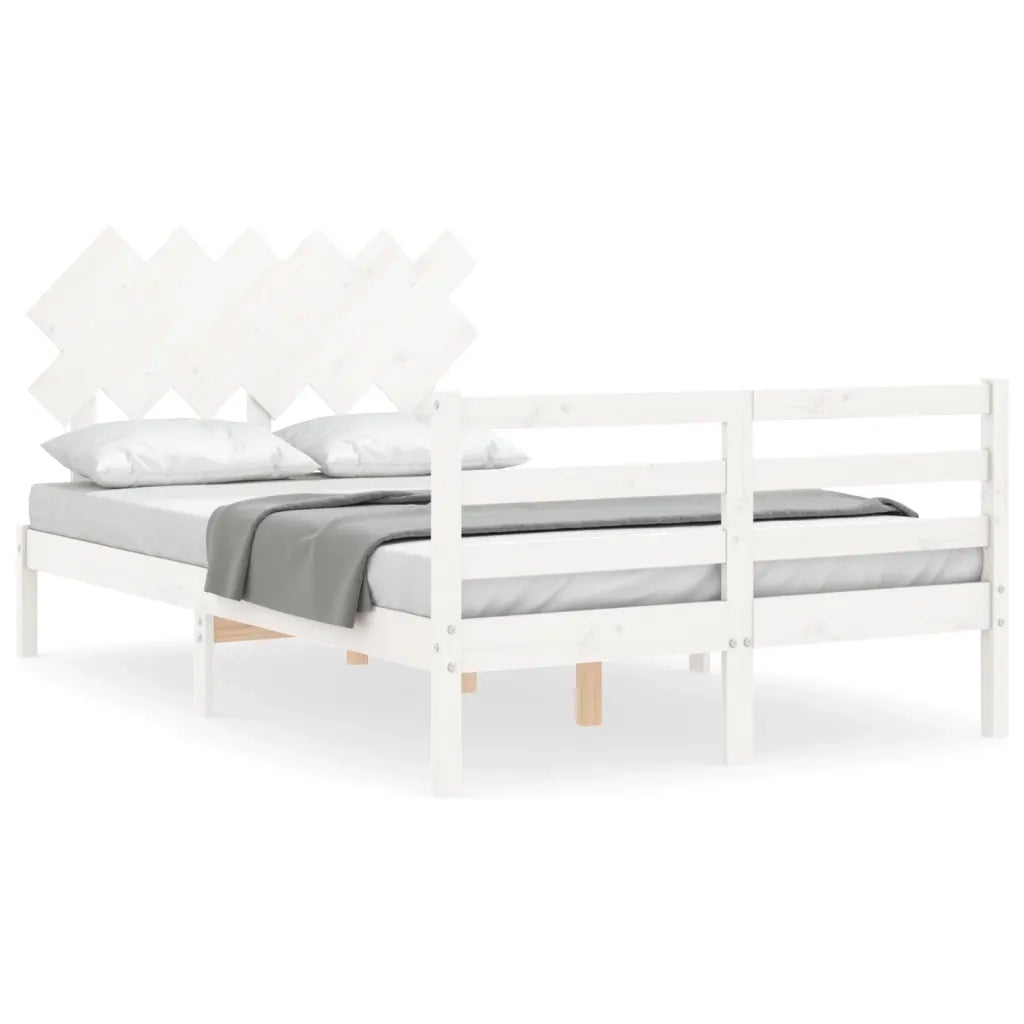 Giroletto con Testiera-Struttura Letto con testiera Bianco Double in Legno Massello 701823