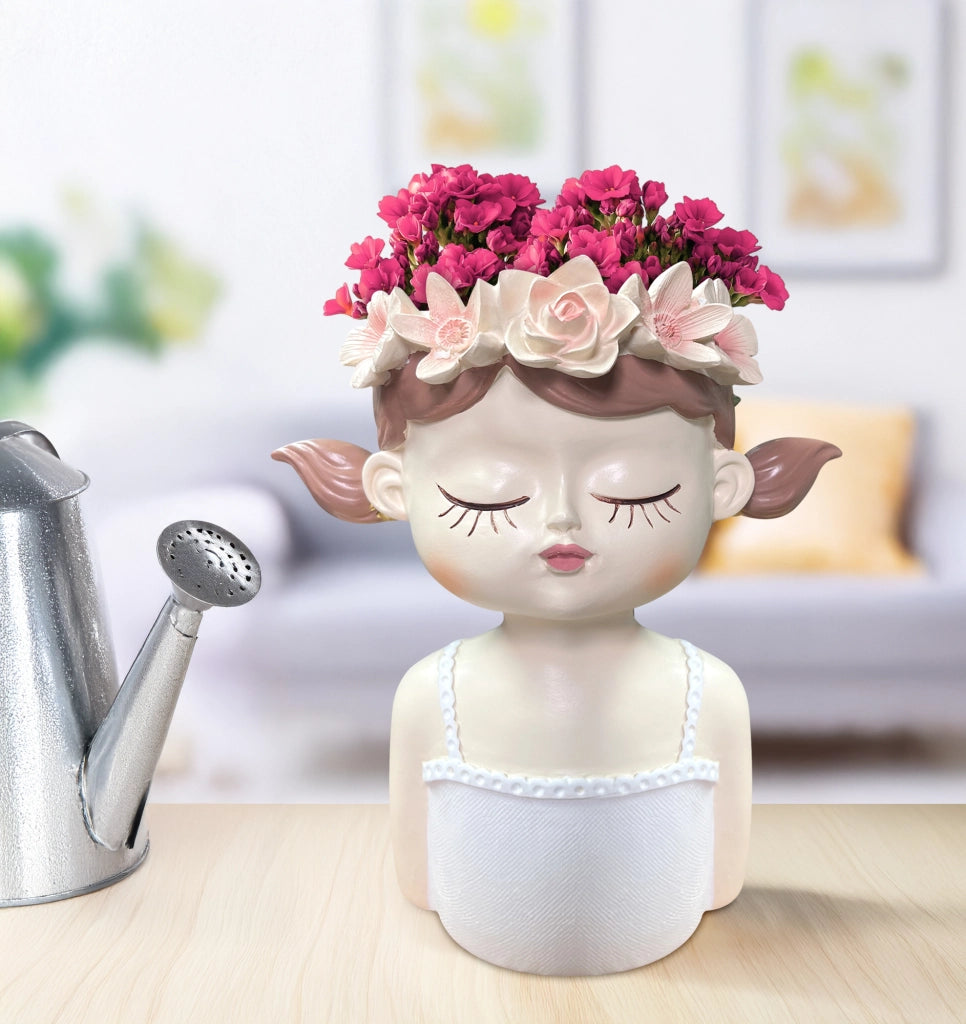 Vaso Decorativo Con Volto Viso Vasetto Per Piantine Da Interno Faccia Statuetta Testa Soprammobile Moderno Dipinto A Mano - BambinaSamantha