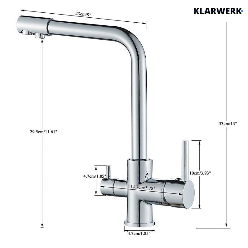 Felice | Rubinetto per acqua potabile a 3 vie in argento spazzolato premium|Miscelatore cucina ad osmosi in acciaio inossidabile|Filtra 3 connessioni
