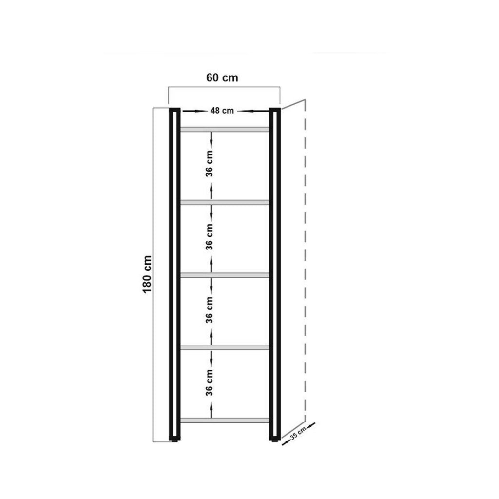 Libreria Demetria, Scaffale da ufficio, Mobile portalibri, Biblioteca, 60x35h180 cm, Quercia e Nero