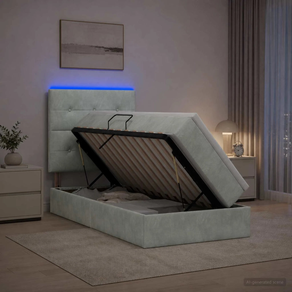 Letto con contenitore LED e materasso Grigio Chiaro 3460110
