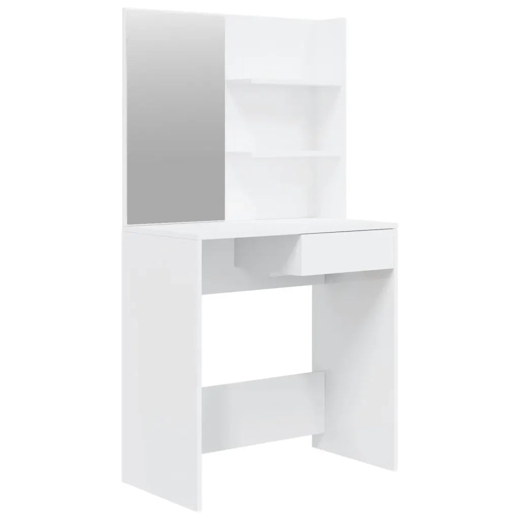 Toeletta | Tavolo da Trucco con Specchio Bianco lucido 74,5x40x141 cm