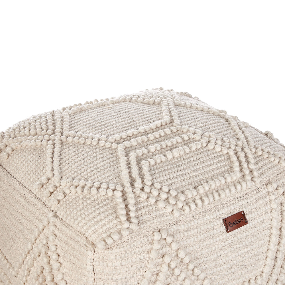 Pouf poggiapiedi moderno tessuto a mano in lana 60 x 60 x 40 cm Beige soggiorno camera da letto