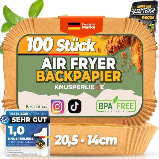 Pannelli di cottura per airfryer a doppia camera, 100 pezzi, rettangolari 20,5-14 cm