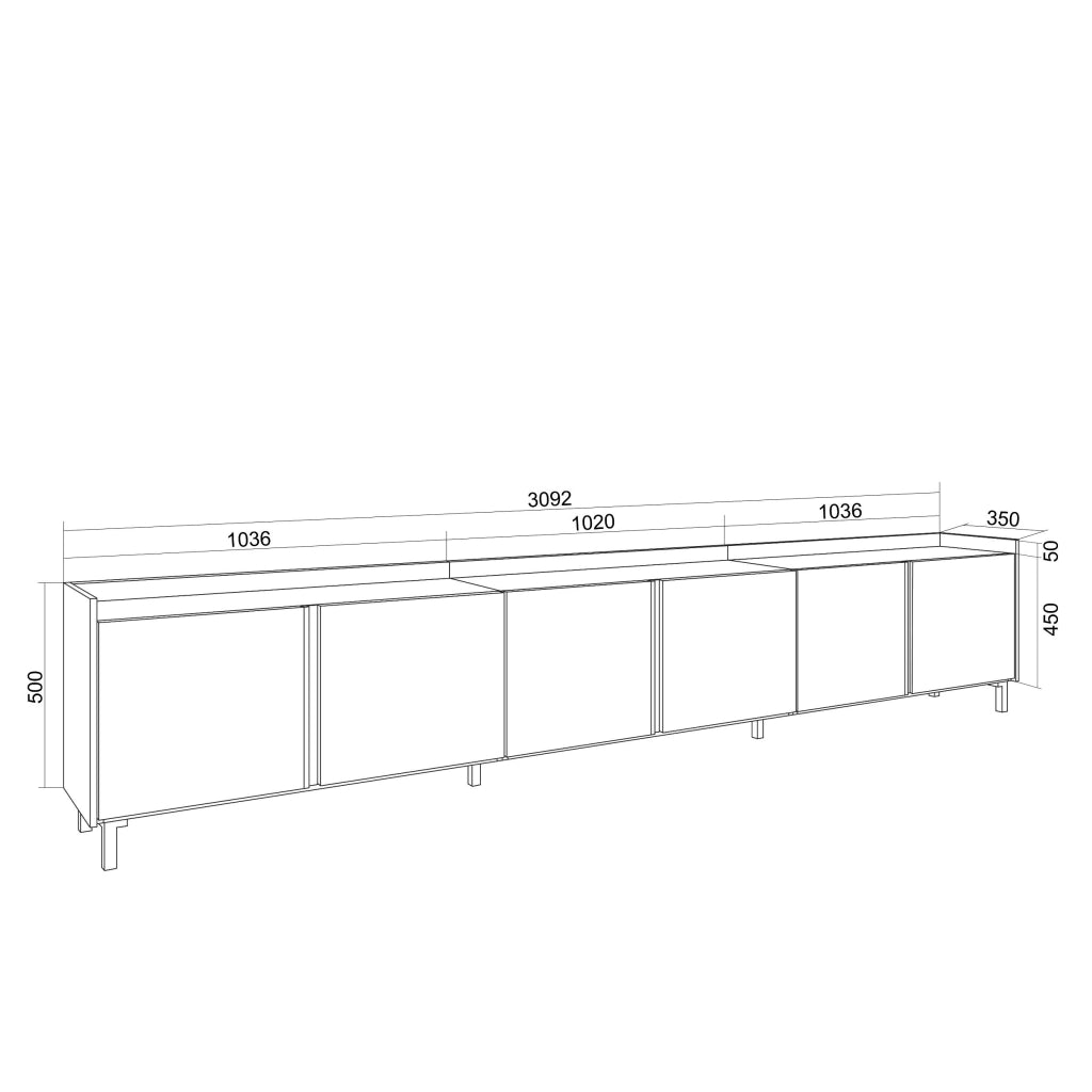Mobile TV Soggiorno, 309x61x35 cm, Per TV fino a 80", Design industriale, Rovere e nero