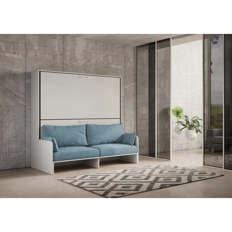 Letto doppio a scomparsa Kando con divano , azzurro - Bianco Frassino