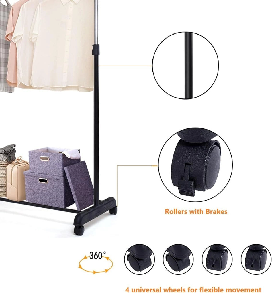 Stendibiancheria Regolabile con 2 Ripiani in Metallo e Portascarpe, per Camera da Letto, Bagno, Corridoio, 84x42x92-168 cm, Nero (Un tubo)