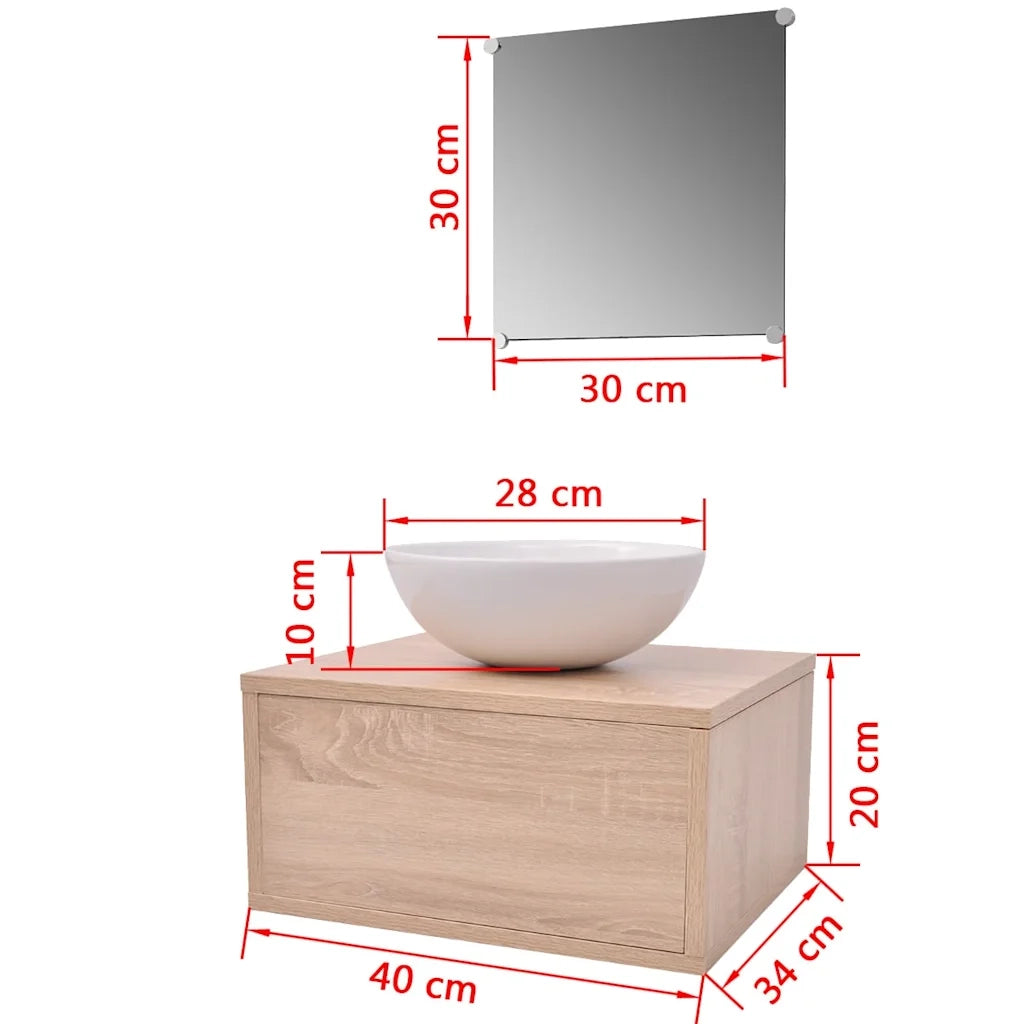 Mobili da Bagno | Armadio da bagno con Lavabo Set 3 pz Beige