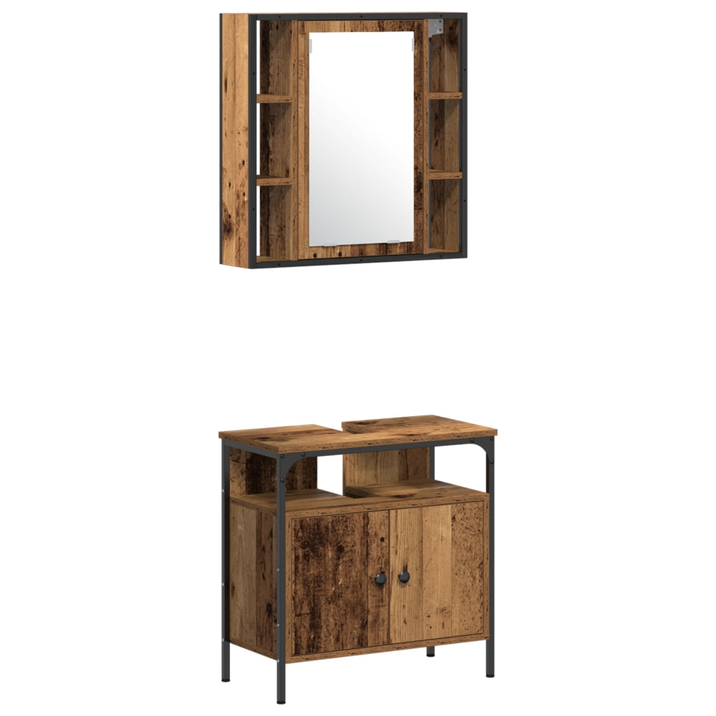 Set di mobili da bagno 4 pezzi in legno vecchio e legno ingegnerizzato