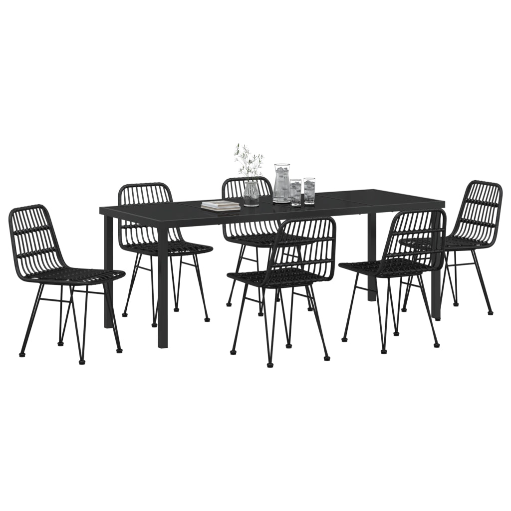 Set da Pranzo da Giardino 7 Pezzi Nero Polyrattan