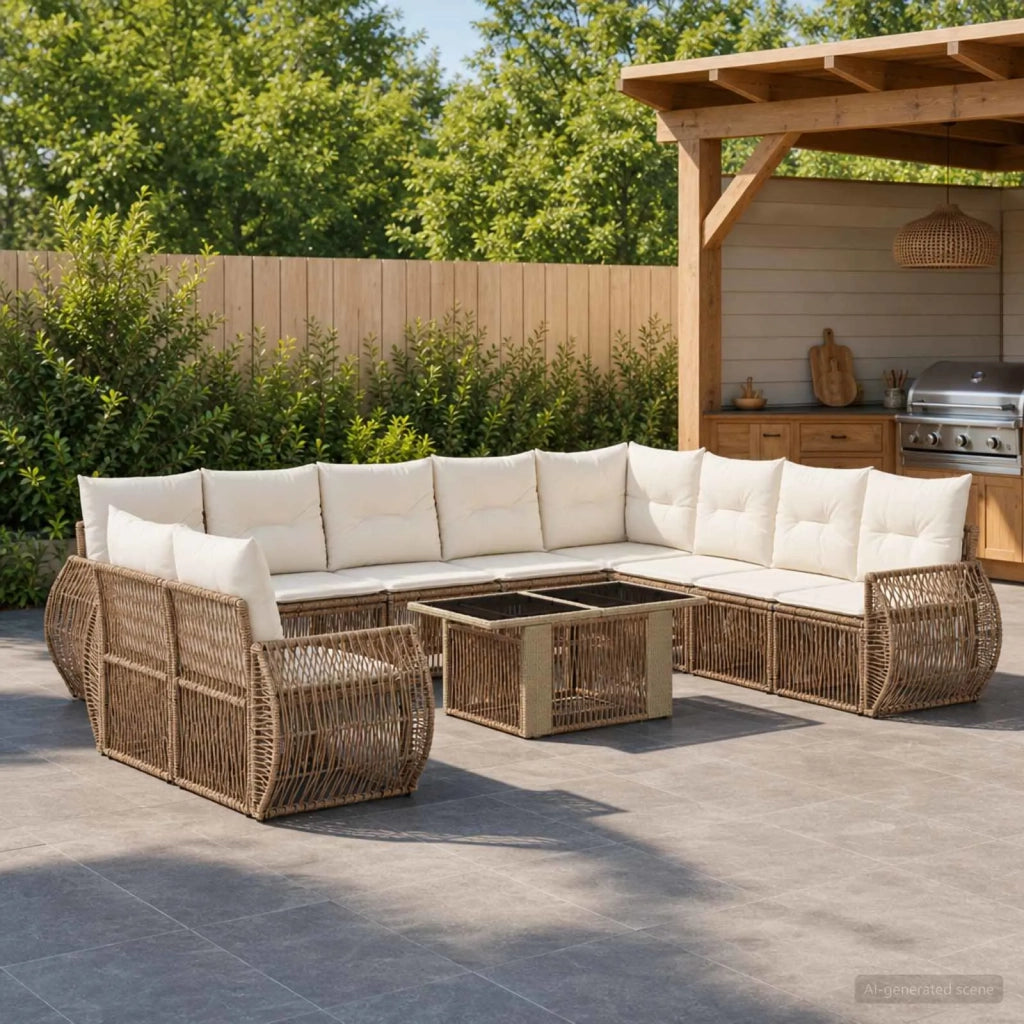 Set Divano da Giardino 11 pz Beige e Bianco Crema polyrattan 3436968