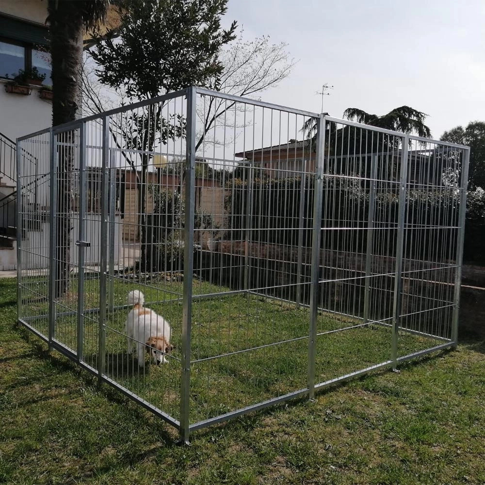 Recinto solo perimetro in rete modulare per cani da 3x3 metri zincatura elettrolitica
