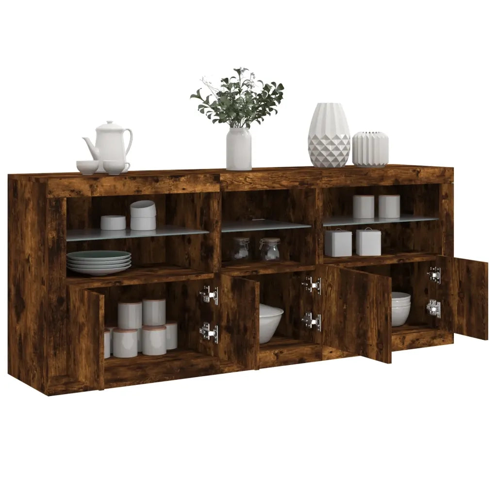 Credenza con Luci LED Rovere Fumo 162x37x67 cm 3208999