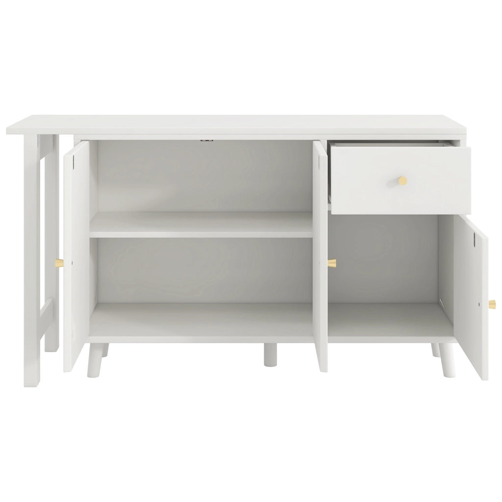 Scrivania multifunzione 2 in 1 con sideboard girevole 360°, 3 ante e 1 cassetto, colore bianco