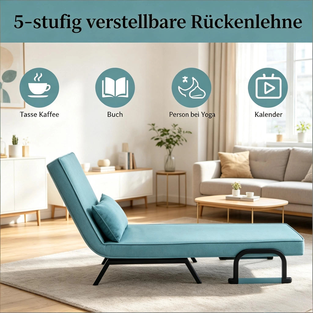 Poltrona letto convertibile 3 in 1 con schienale reclinabile a 5 posizioni, senza materasso, blu