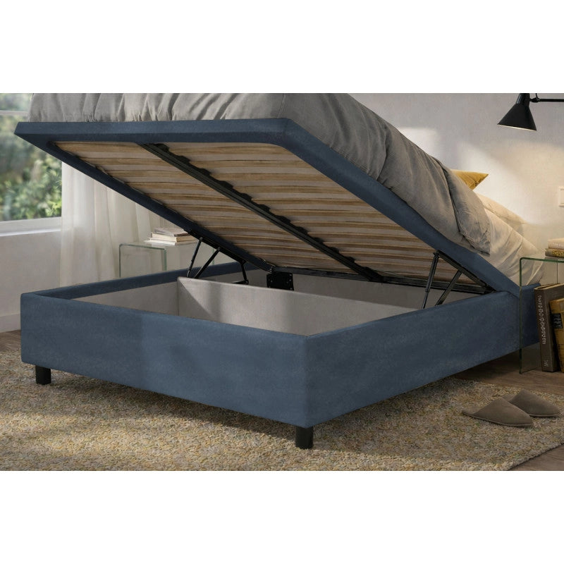 Letto imbottito Matrimoniale 180x190 cm BoxMax - Contenitore,Microfibra,Blu