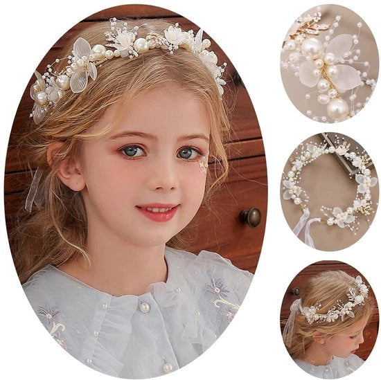 Crown per Ragazze - Tiara con Fiori Bianchi - Accessori per Capelli per Matrimonio - Cristalli e Perle - Design Elegante - Ideale per Feste