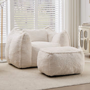 Poltrona Sacco Gigante con Pouf e Cuscino ¨C Xylo ¨C Tessuto Pelliccia Sintetica Beige