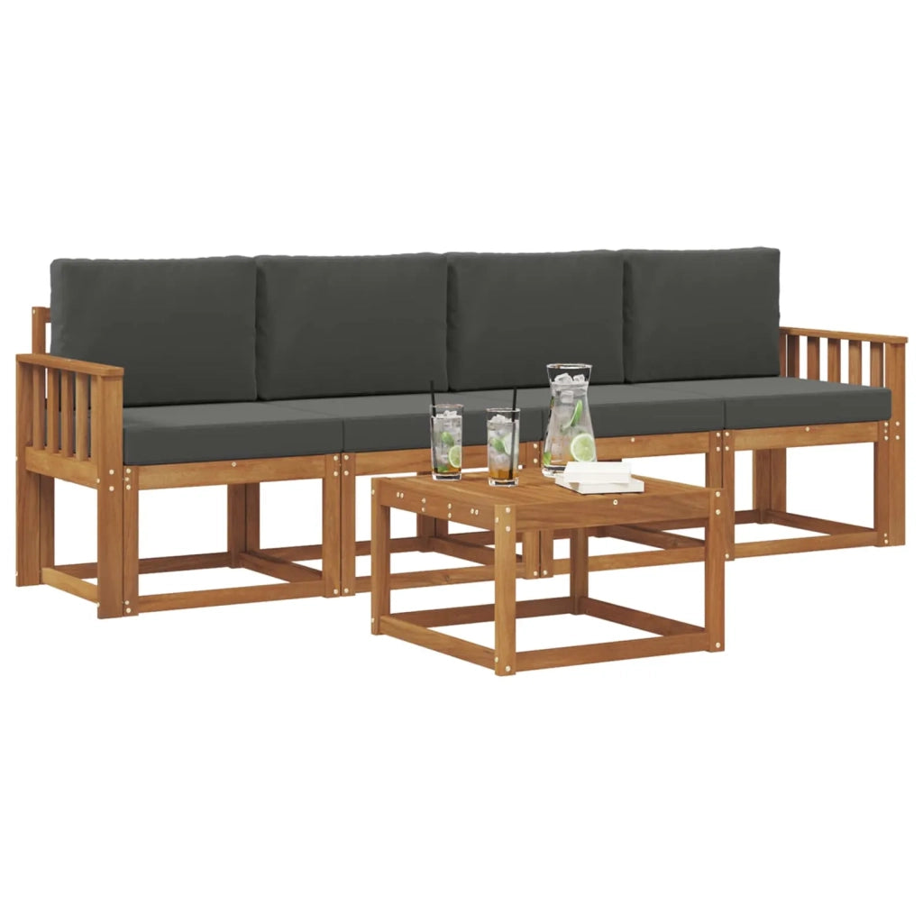Set di divani da esterno con cuscino 5 pcs Naturale e Antracite